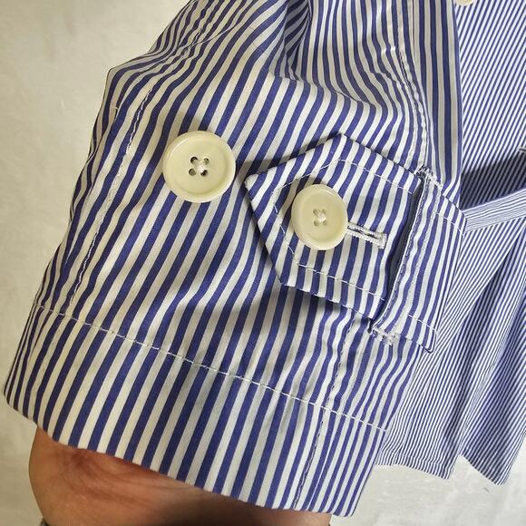 J.Crew NWT Sz4 Double Breasted Trench Coat. Cotton Blue n White Stripes. Spring‎ - Picture 13 of 15